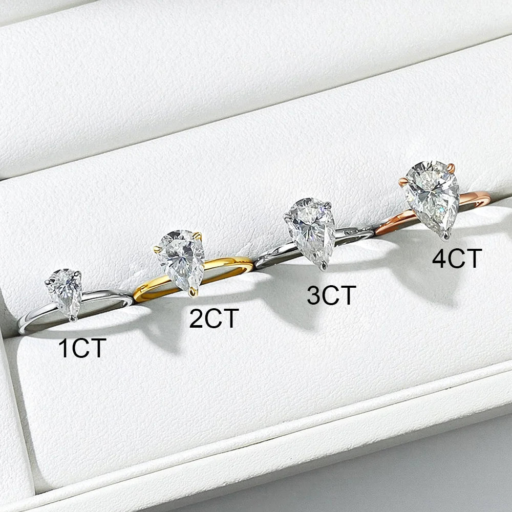 1/2/3/4CT Pear Cut D Color Moissanite Rings/Necklace For Women S925 Silver VVS1 Lab Diamond Waterdrop Pendant Jewely Gift