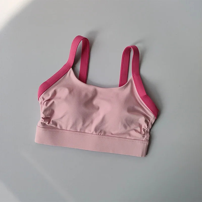 High Intensity Color Blocking Cross Back Integrated Yoga Set 2PCS Sports Underwear High Waist and Hip Lifting Fitness Leggings
