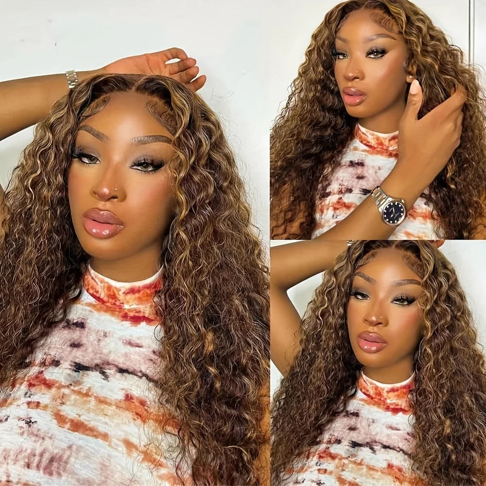 Highlight Deep Wave 4/27 Lace Front Wig Human Hair 13x6 13x4 HD Lace Frontal Wig 1B/30 Colored Ombre Honey Blonde Human Hair Wig