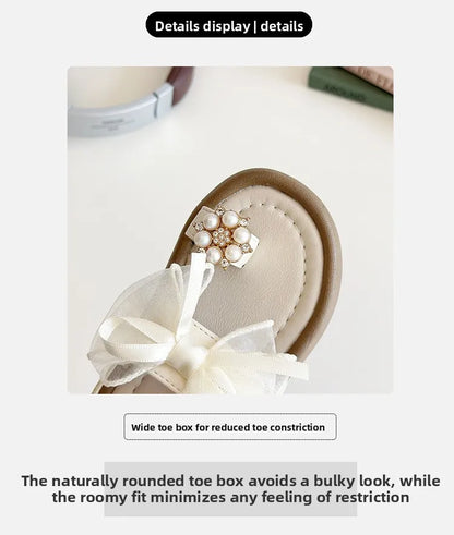 Summer Girl's Sandals Clip-toe Bowknot Elastic Band Soft Sole Kids Sliders Beautiful Pu Leather Chunky Morden Children Shoes