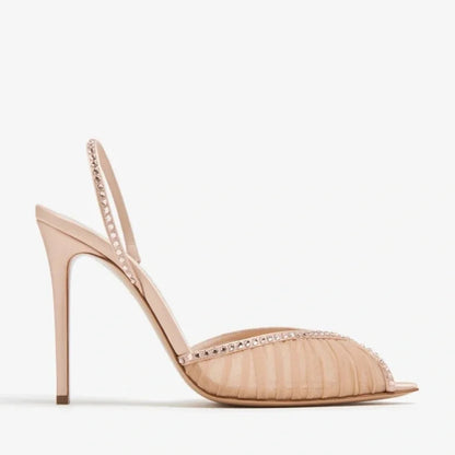 Trending Ladies Shoes 2026 Women Sandals High Heels Summer Luxury Shoes Nude Pink Mesh Slingback Stiletto Party Runway Sandals