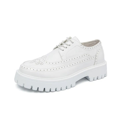 2025 White Derby Shoes for Men Platform Shiny Dress Shoes Men Big Size 46 Lace-up Brogue Shoes Man Leather Shoes zapatos hombre