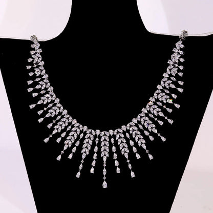 New CZ Design African Bridal Jewelry Set Fashion Leaf Shape Fringe Zircon Necklace 2-piece Set Women's Wedding Party Accessories