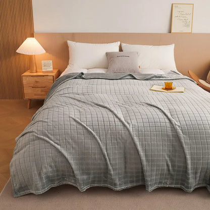 Luxury Grid Coral Velvet Blanket - Soft Fluffy Plush Throw, Thickened Warm for Sofa & Air-Condition Room, Flannel Back