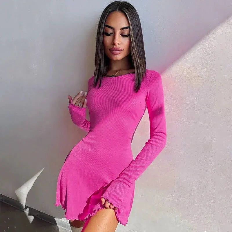Women 2024 Spring Autumn Fashion Long Sleeve Knitted Streetwear Bodycon Short Mini Dress Wholesale Items For Business