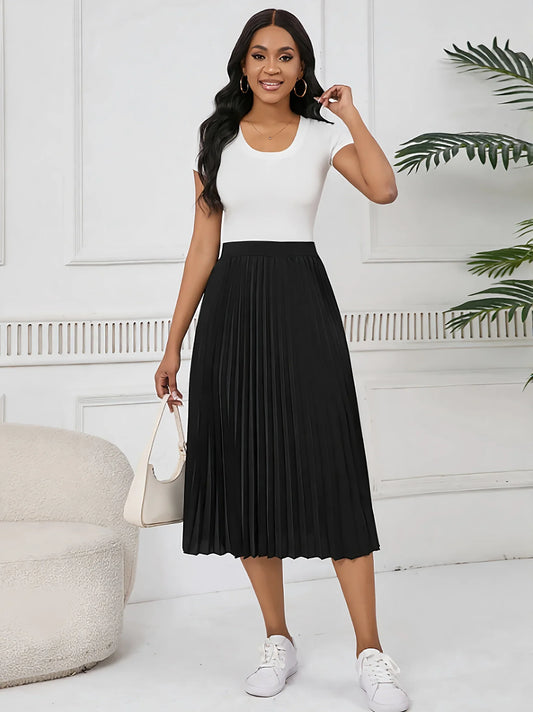 Women’s spring/summer pleated stretch waist pleated skirt