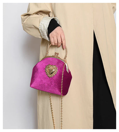 Velvet Frame Heart Dinner Hand Bags Diamonds Chains High Quality Shoulder and Crossbody Bags for Women 2024 Fashion Hot Sale