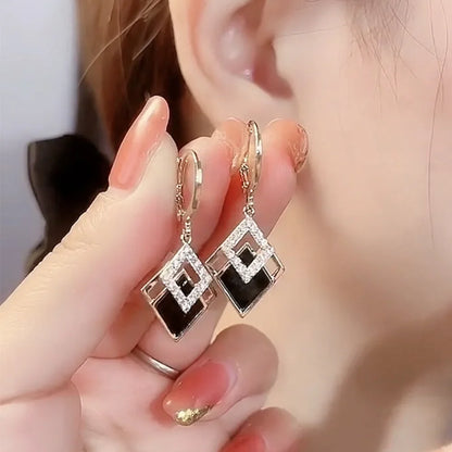 2024 Trending Black Rhinestone Statement Earrings for Women  Korean Gold Color Buckle Pendants Hanging Designer Earrings Jewelry