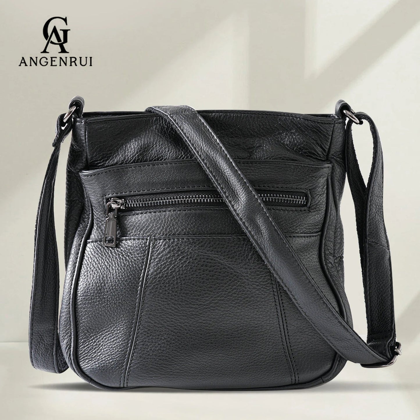 New Genuine Leather Women's Bag Casual One Shoulder Crossbody Bag Multi Pocket Messenger Bag
