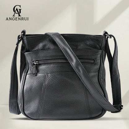 New Genuine Leather Women's Bag Casual One Shoulder Crossbody Bag Multi Pocket Messenger Bag
