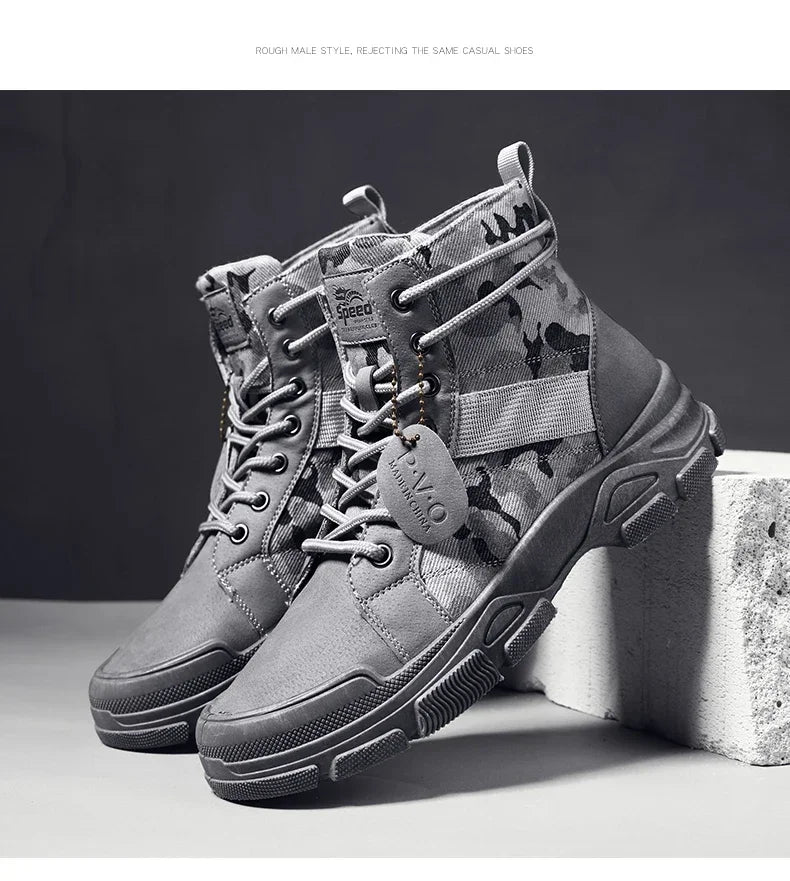 Military Boots for Men Autumn High Top Camouflage Desert Casual Flats Mens Boot Breathable Non Slip Work Shoes Zapatillas Hombre
