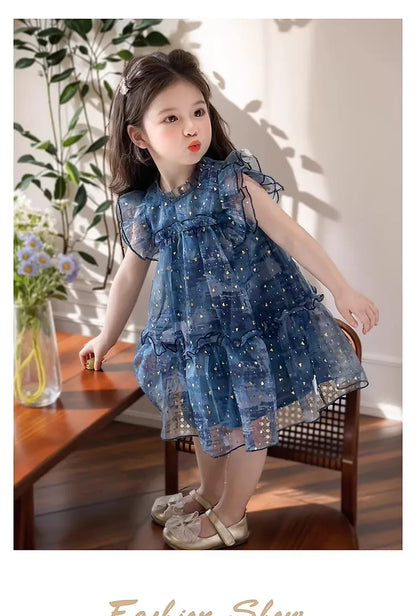 Vestido de Verão para Meninas, Novo Estilo de Vestido de Princesa Moderno para Crianças, Vestido de Tule Super Fofo para Meninas