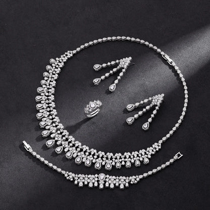Luxury 4 Pieces Bridal Wedding Jewelry Set for Women Sparkling Cubic Zirconia Nigeria Bride Accessories