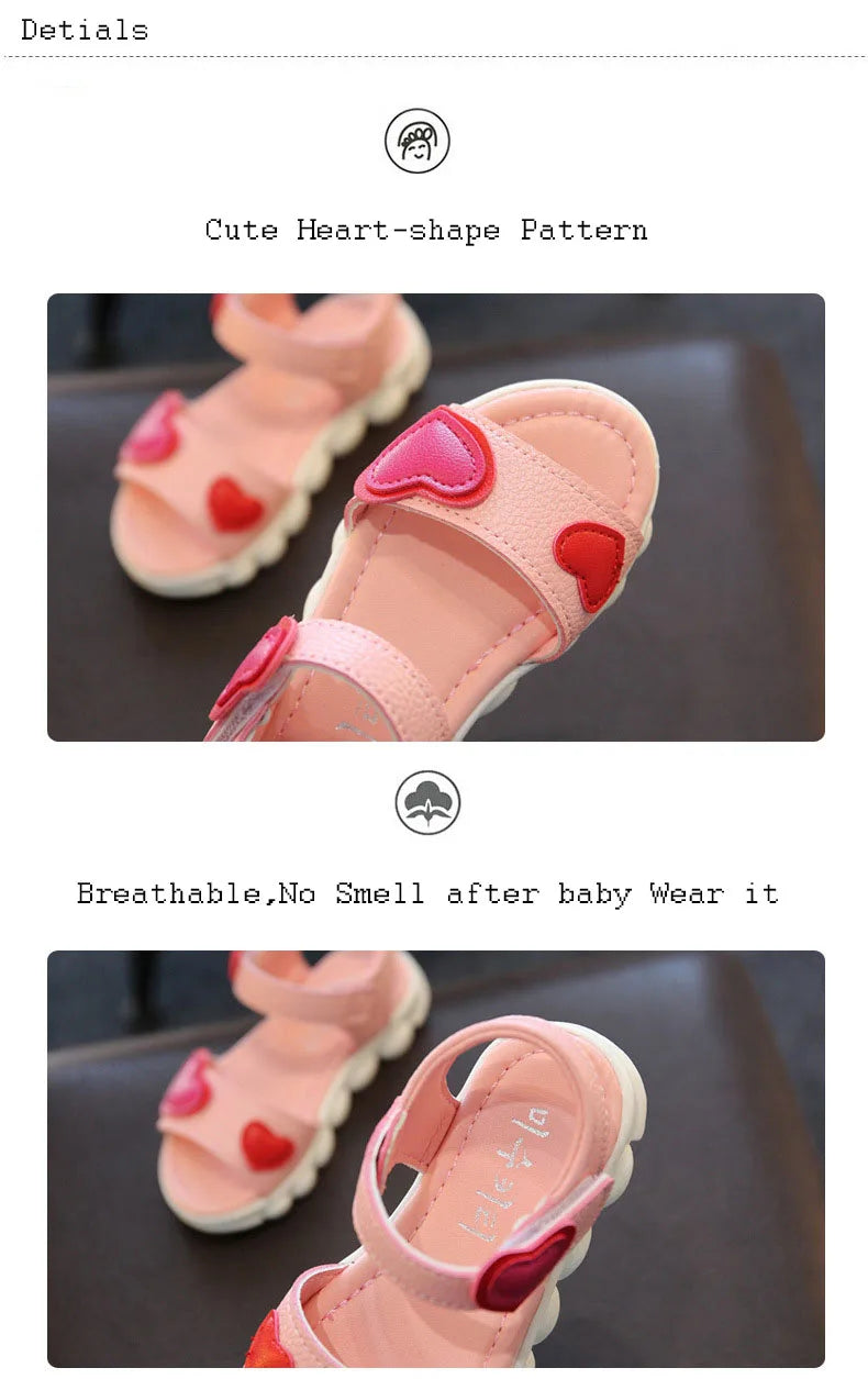 Lovely Heart Shape Children Sandals for Girls 2026 Summer Open Toe Sandals Kids Girls New Arrival Baby Girl Beach Shoes I03123