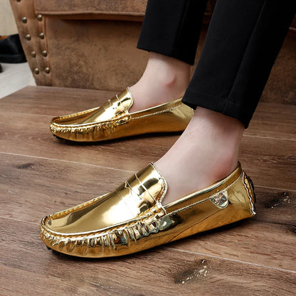 Patent Leather Beanie Shoes Men's New Spring and Summer Large Size Patent Leather Casual British Leather Shoes Women's Slip-On Lazy Casual Shoes Handmade Shoes