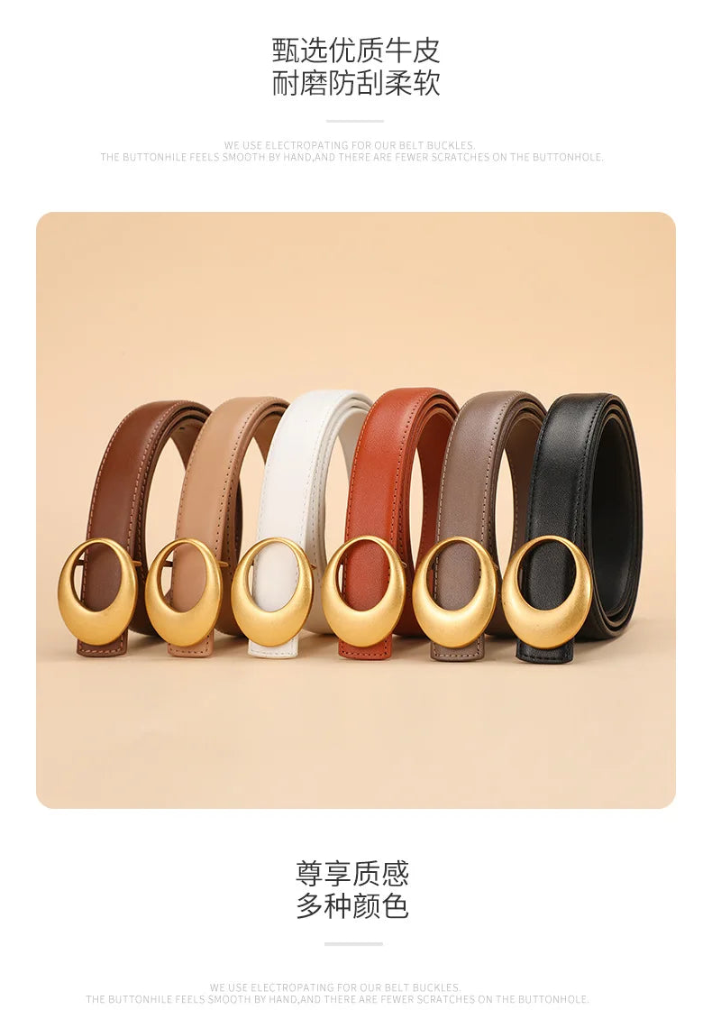 Fashionable women's belt; cowhide leather belt for women; versatile decoration with a high-end feel; trendy Korean-style