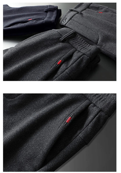 Autumn Winter Thick Men's Casual Pants Brushed Fabric Straight Slim Business Fashion Trousers Stretch Korean Male Clothing