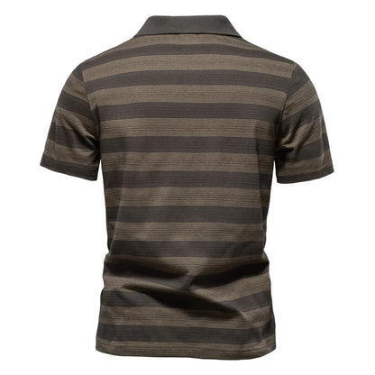 2025 New Summer Striped V Neck Cotton Polo Shirts for Men Breathable Short Sleeve Casual Knit Shirts Comfort Fit