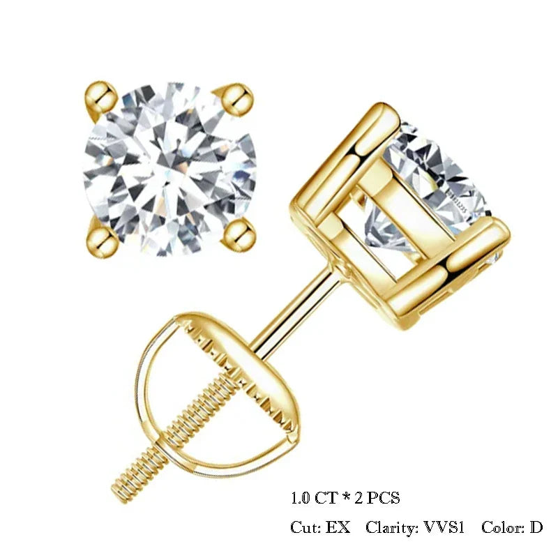 0.5-1ct Moissanite Screw Back Earrings for Women, D Color VVS1 Clarity Lab Created Diamond Earring White Gold Earrings