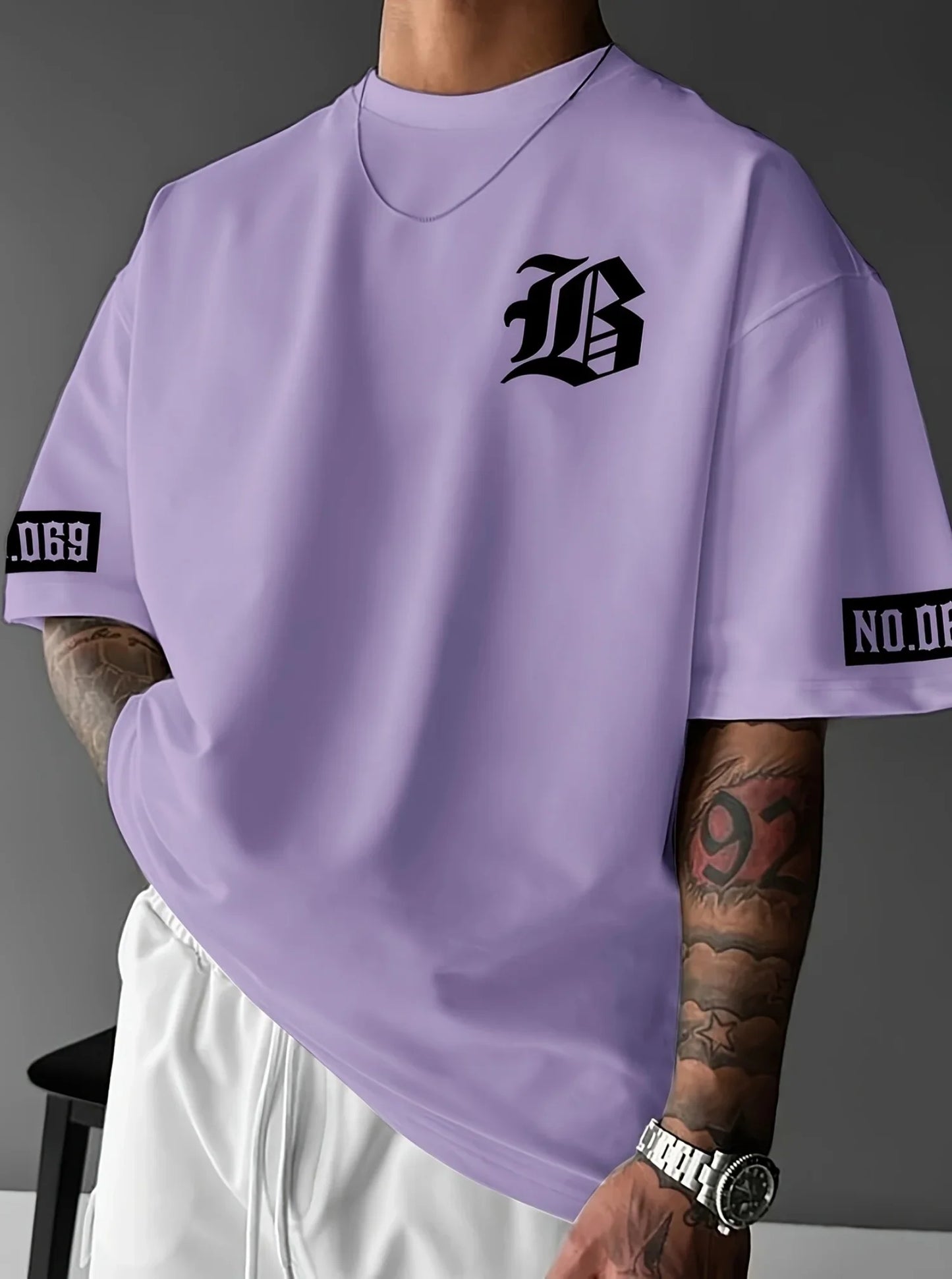 LB Letter Print Casual Graphic T-Shirt Short Sleeve Sports men's T-shirt Unisex Casual Daily Wear Summer Men's Racing T-shirt