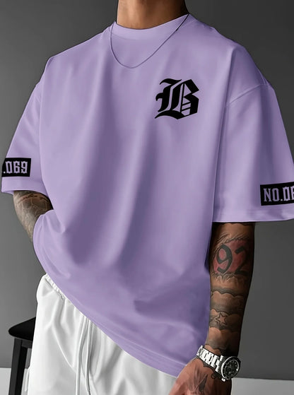LB Letter Print Casual Graphic T-Shirt Short Sleeve Sports men's T-shirt Unisex Casual Daily Wear Summer Men's Racing T-shirt
