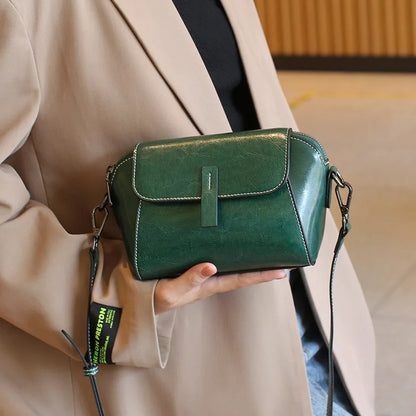 Women's Small Phone Bag Fashionable Oil Wax Cowhide Leather Handbag Versatile and Simple Shoulder Bag High Quality Crossbody Bag