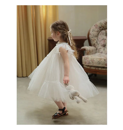 Girls Handmade Splicing Fluffy Gauze Princess Dress Summer New Foreign Dresses Party Dress for Kids Girl