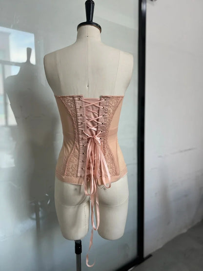 Sexy Slim Fit Corset Lace Hollow Out Sleeveless Strapless Top Lace Up Slim Fit Tops 2026 Summer Women Street Trendy Vest