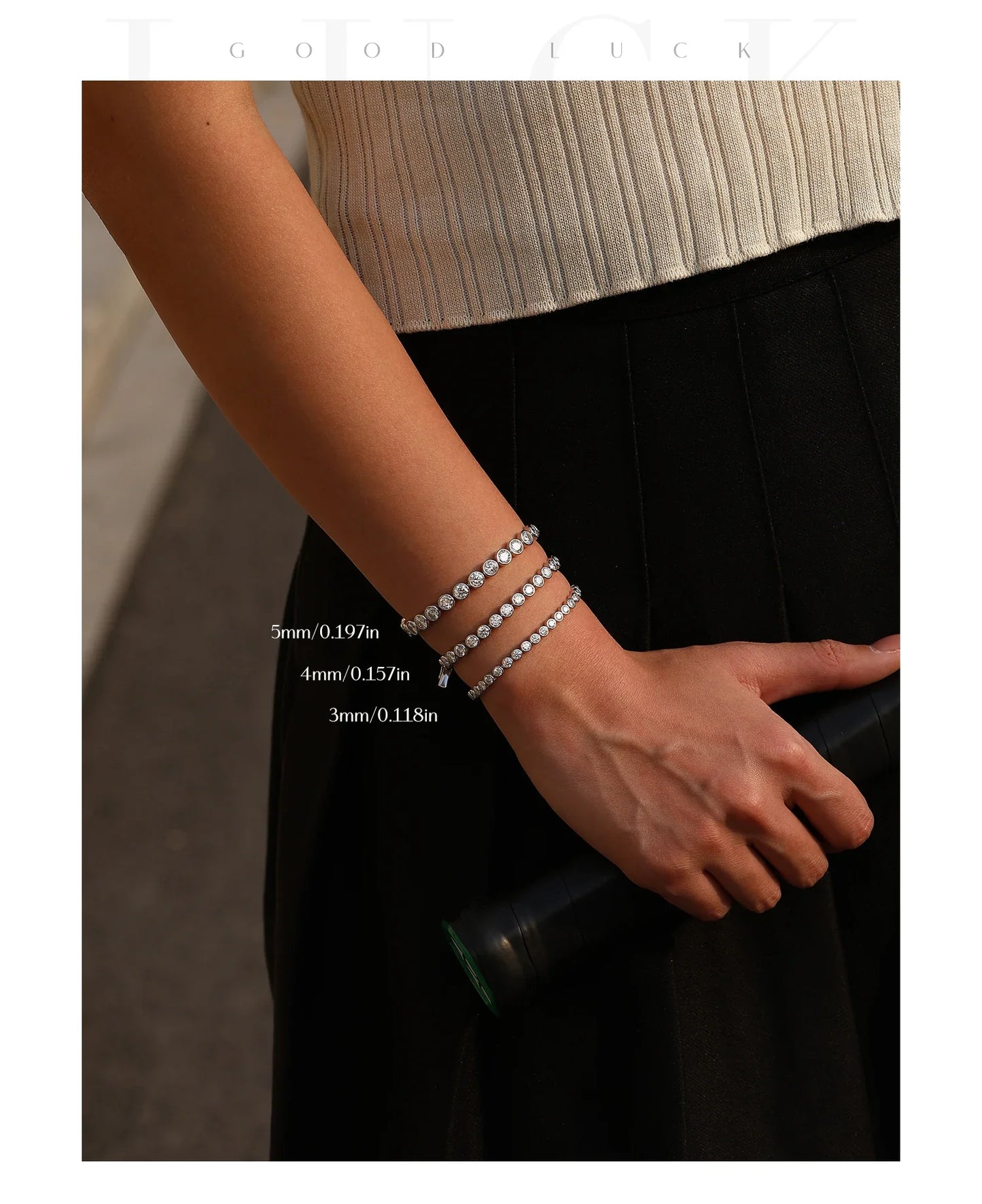 D VVS1 Round Moissanite Tennis Bracelet 3mm/4mm/5mm 925 Sterling Silver Tennis Stackable Bracelets for Women Men Jewelry