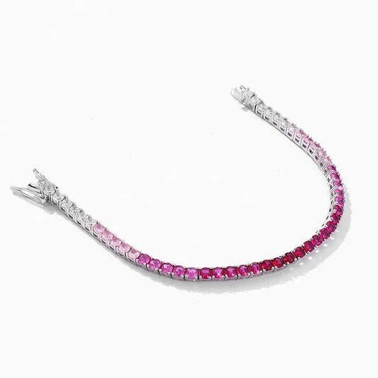 2024 Original Full 3mm Red Zircon Tennis Bracelet for Women S925 Silver Sea Blue High Carbon Gemstone Link Bracelets Gift