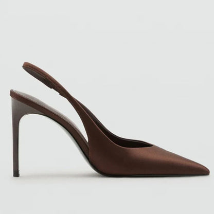 Brown Satin Slingback Women Pumps Sexy Pointed Toe Stiletto High Heels for Ladies Elegant Dress Shoes Comfortable Office Shoes