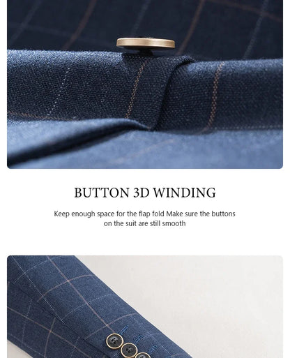 High Quality khaki Plaid suit Formal Business Office Men's Suits Fashionable and Casual evening gown