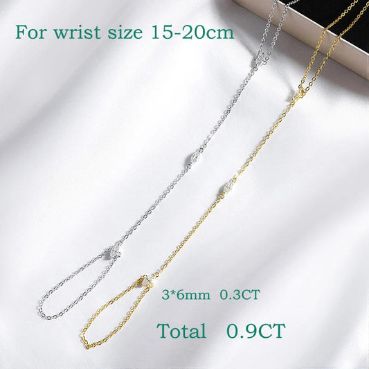 3*6mm Marquise Cut Moissanite Bracelets for Women Adjustable Chain 3 Gems 100% S925 Sterling Silver Plated 18K Jewelry