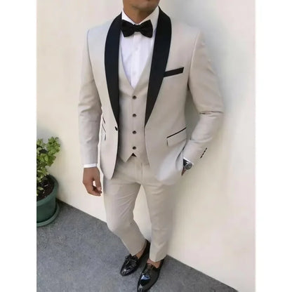 3pcs Men'S Slim Fit Groomsmen Suit | Purple Jacket, Vest, Pants with Non-Stretch Fabric and Color Block Pattern
