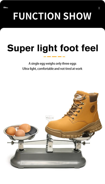 High Top Men Work Shoes Anti-Puncture Anti-smash Work Sneakers Slip Resistant Comfortable Soft Water Resistant Work Hiking Boots