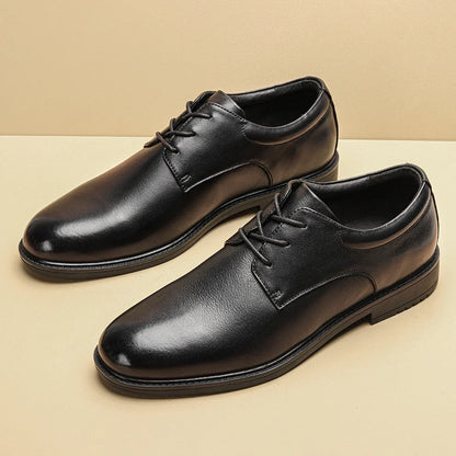 Men's Black Formal Dress Shoes Genuine Cow Leather Derby Shoes Pigskin Lined Ultra Soft Rubber Sole Formal Footwear