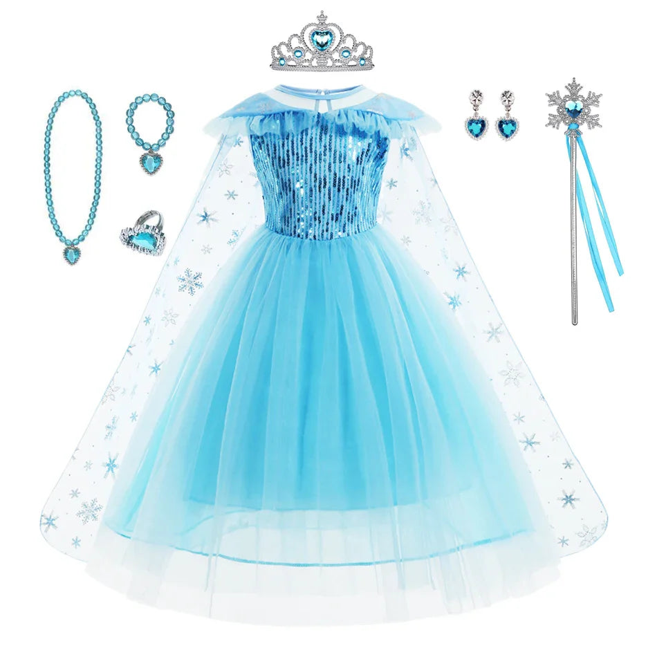 Girls Elsa Dresses Costume Clothes Kid Cosplay Princess Dress Snow Queen Vestido Children Birthday Parti Sukienki