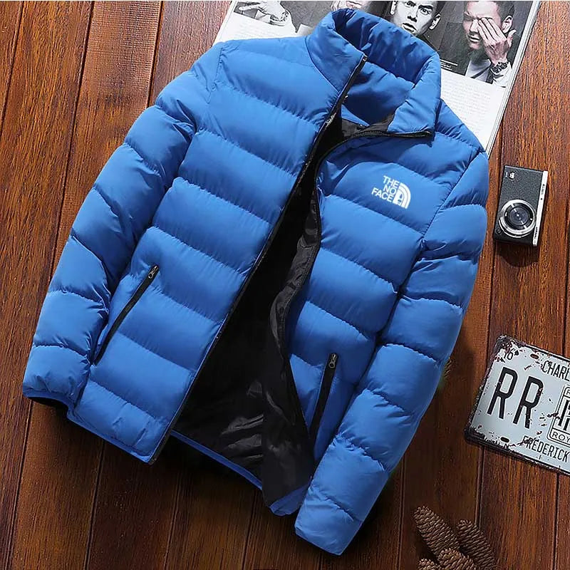 Men's warm Parker jacket casual solid color round neck windproof