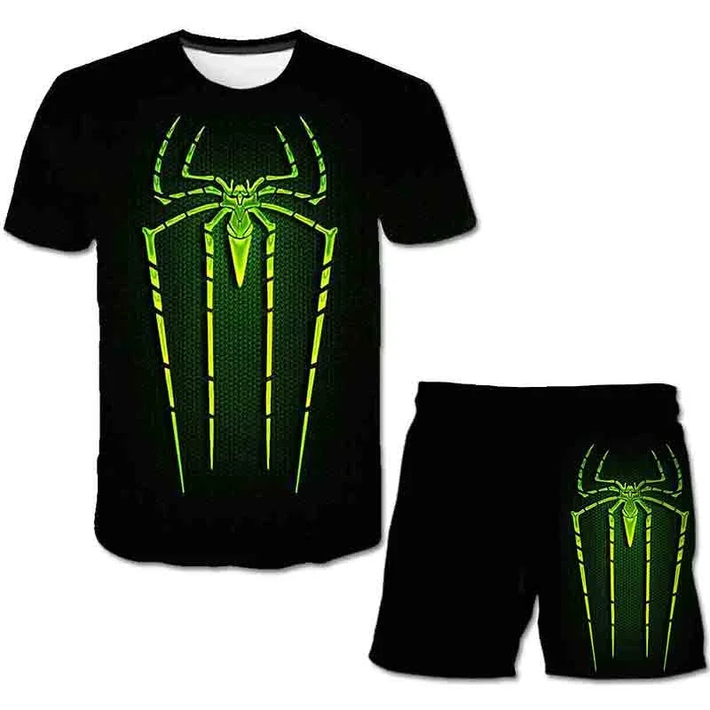 Kids Summer Tshirt Set Boys Spider-Man Trendy 2 Piece Hulk Iron Man Spiderman Outfit