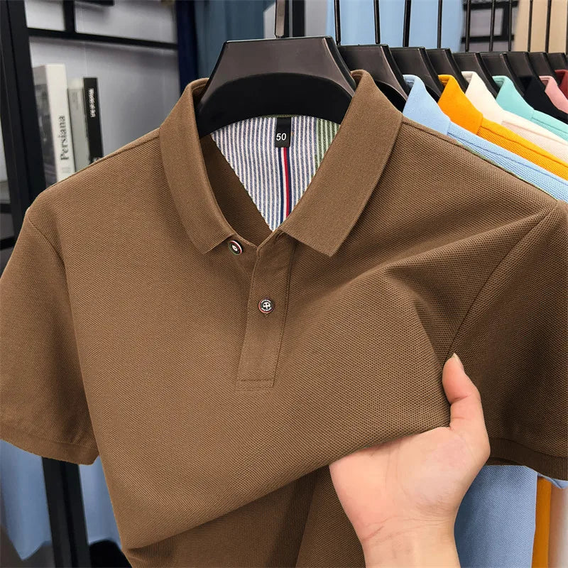 100% pure cotton high-end short sleeve polo shirt men's summer fashion new breathable Korean business casual golf brand T-shirt