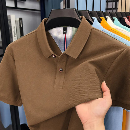 100% pure cotton high-end short sleeve polo shirt men's summer fashion new breathable Korean business casual golf brand T-shirt