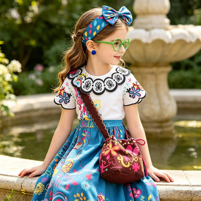 Girls Princess Dress with headband Children Encato Halloween Swing Kids Clothes Cartoon Printed Mirabel Fantasy Cosplay Costume