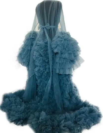 Unique Prom Dresses Custom Made Tulle Maternity Robes Women Photoshoot Evening Gowns Fluffy Tiered Tulle Robe Formal Party Dress