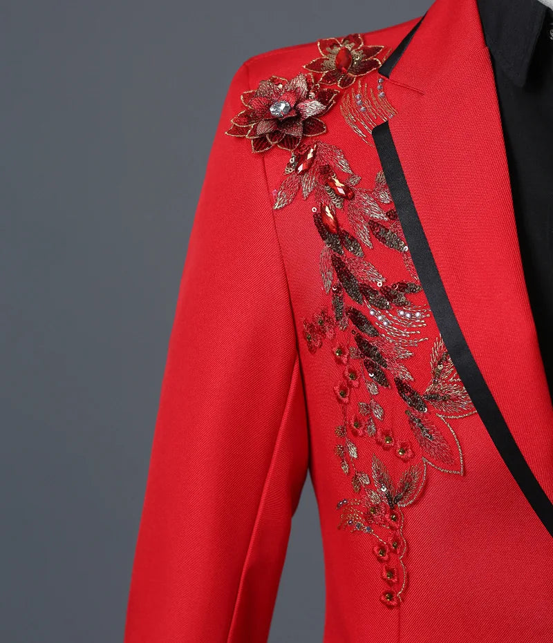 Stylish Stage Performance Men's Singer Nightclub Barbecue Suit Floral Embroidery Three-dimensional Double-sided Jacket