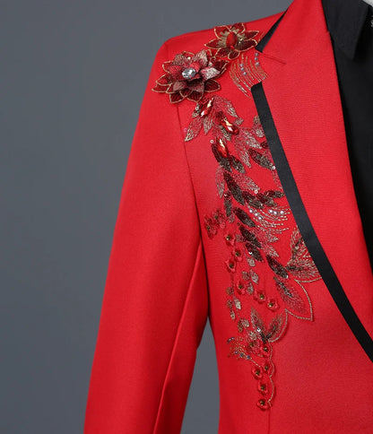 Stylish Stage Performance Men's Singer Nightclub Barbecue Suit Floral Embroidery Three-dimensional Double-sided Jacket