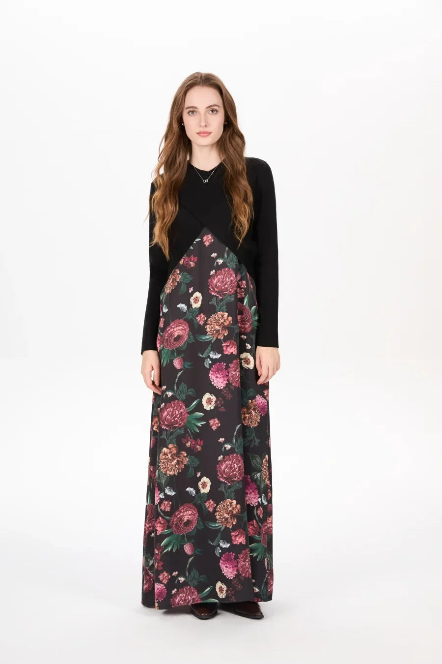 elegance slip satin dress + knitting cross top +mockneck woman clothing set adjustable maxi floor length