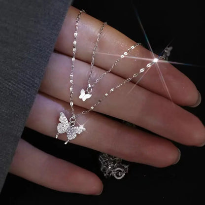 Korean Trend Love Butterfly Clavicle Chain For Women Shiny Multilayered Heart Necklace Collarbone Chain Valentine's Day Gifts