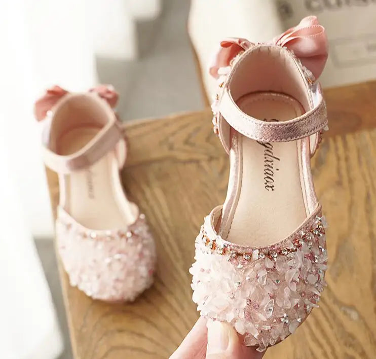 Summer Kids Shoes for Girl Sandals Fashion Sequins Cute Bow Little Girl Shoes Flat Heels Princess Shoes  SM004