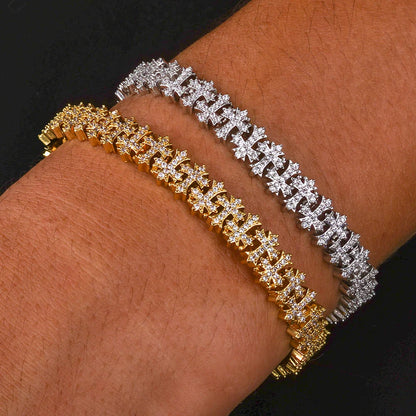 VVS Moissanite Snowflake Cross Bracelet 8mm 925 Silver for Men Women Iced VVS Cross Chain with GRA