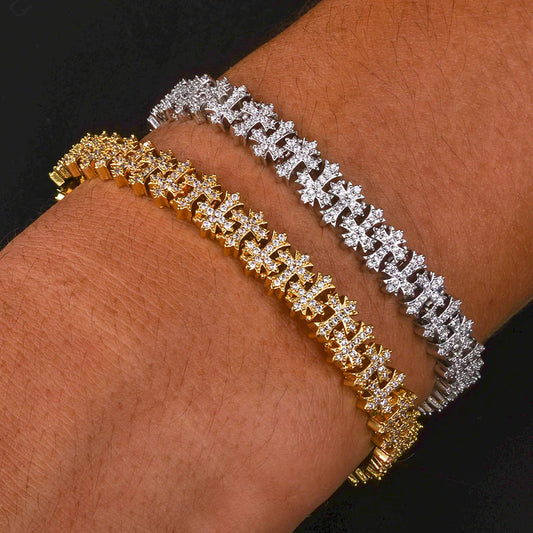 VVS Moissanite Snowflake Cross Bracelet 8mm 925 Silver for Men Women Iced VVS Cross Chain with GRA
